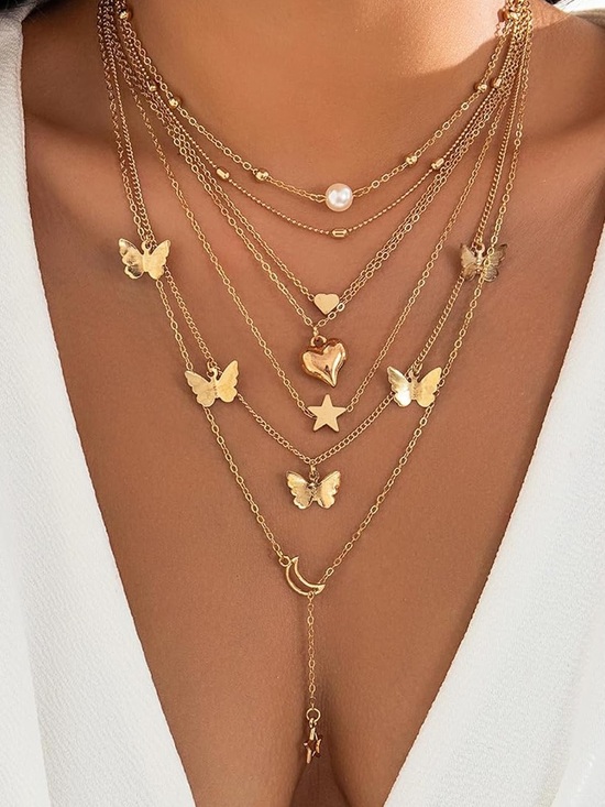 Anthropologie Jewelry - Anthropologie Gold Multi-Layer Butterfly Charm Necklace